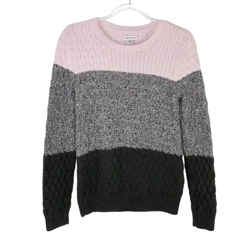 Y2k Croft & Barrow Preppy Pink Color Block Cable Knit Crewneck Sweater Small